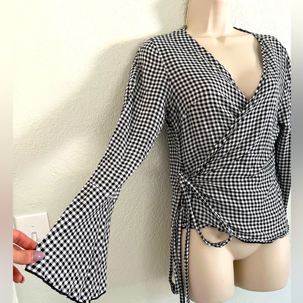 Long Sleeve Flare Wrap Blouse